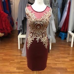 Prom dress with rhinestone pattern